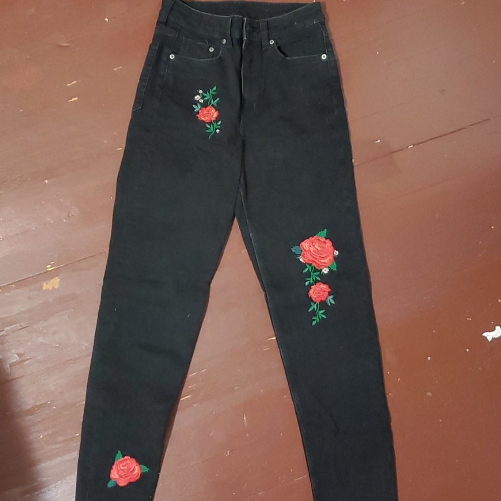H&m black Jean's.  With flower patches